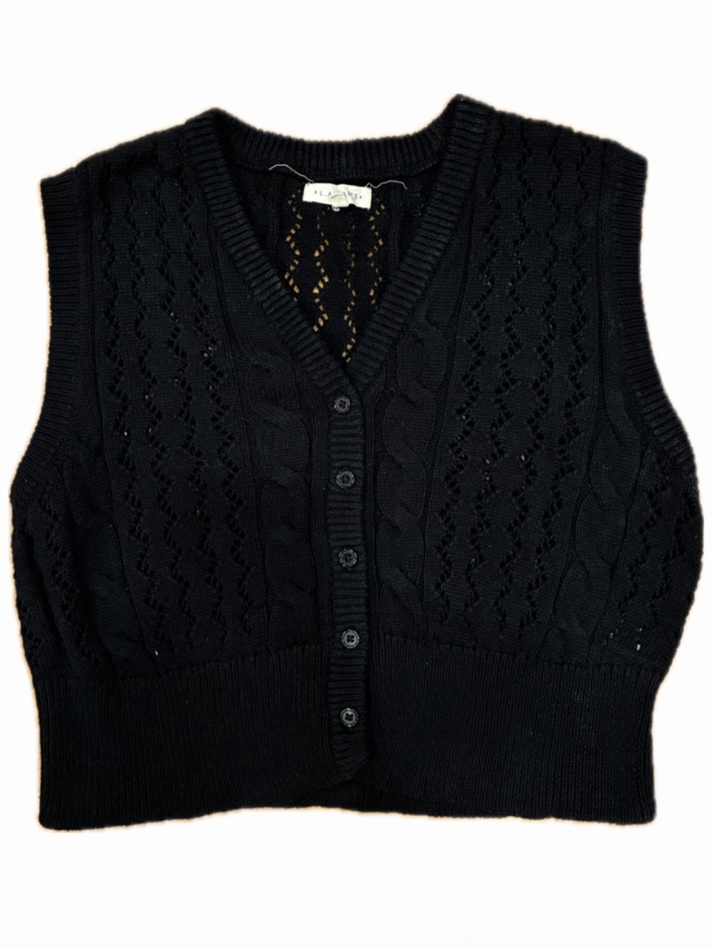 La Hearts Black Cable Knit V-Neck Button-Front Sweater Vest